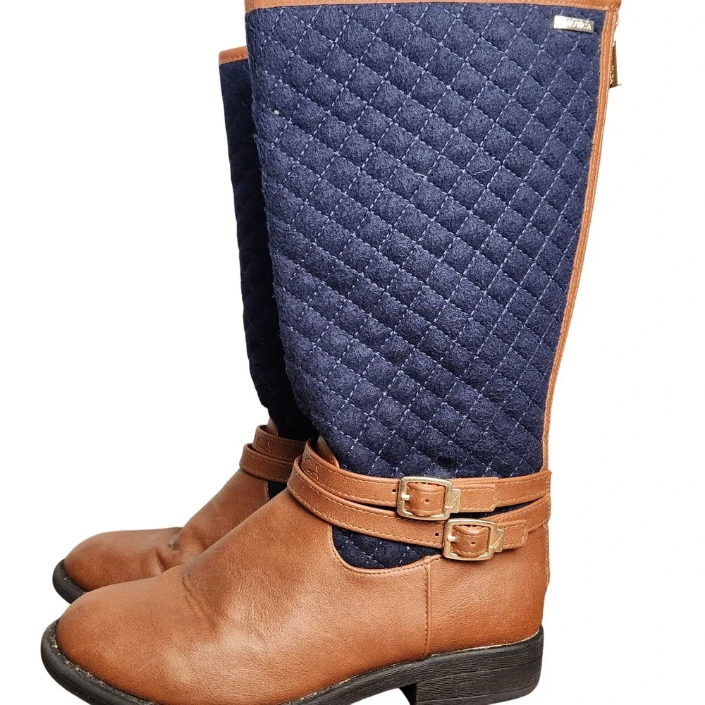 Nautica girls tall boot quilted navy &‎ brown Size 1